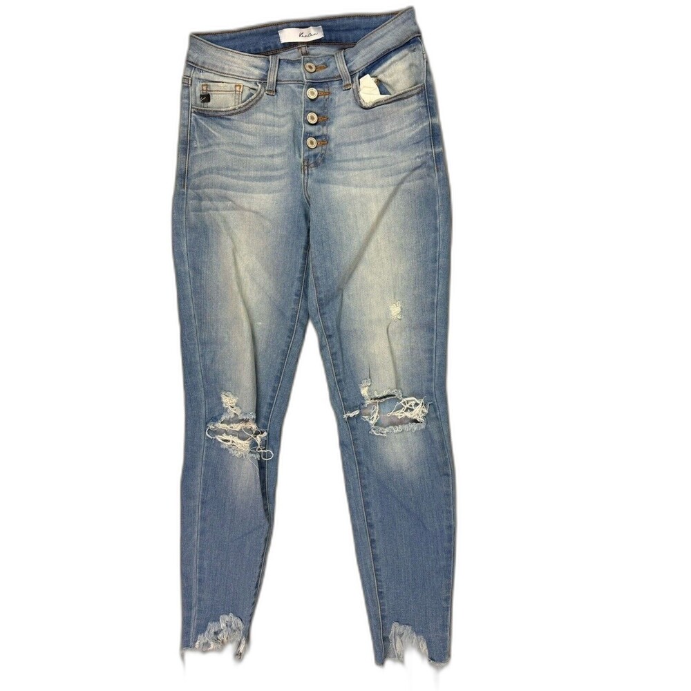 Kancan Size 3 25 Womens Jeans Mid Rise Med Wash Distress Button Fly Skinny
